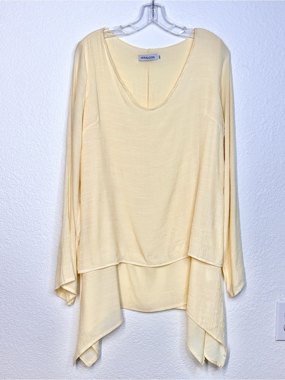 MISSLOOK Soft Yellow Layered Asymmetric Long-Sleeve Tunic